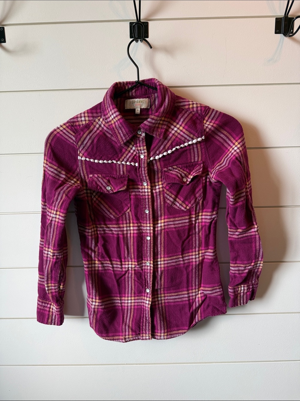 Shyanne Fuchsia Plaid Western Button-Down Shirt with Pearl Trim